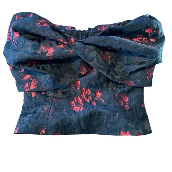WHBM Black Red Floral Jacquard Off Shoulder Corset Bustier Top 14 Evening Fancy - Picture 3 of 12